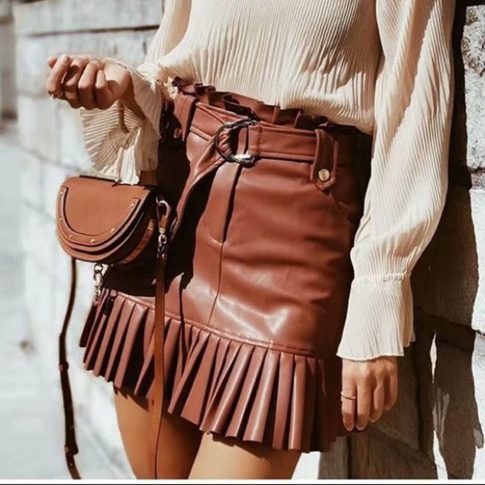 Zara Pleated Faux Leather Mini Skirt